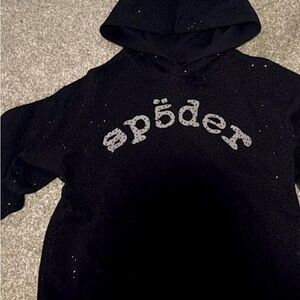 Sp5der Black VVS Hoodie with RHINESTONES